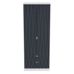 Pesaro Ready Assembled Modern Matt Indigo & White 2 Drawer Tall Double Wardrobe (H)1970mm (W)740mm (D)530mm - thumbnail 2