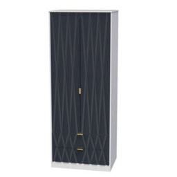 Pesaro Ready Assembled Modern Matt Indigo & White 2 Drawer Tall Double Wardrobe (H)1970mm (W)740mm (D)530mm - thumbnail 1
