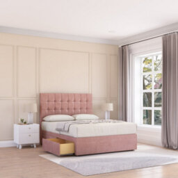 "Sloomy 3Ft Alabama Divan Bed Base Pink Plush ,2 Drawers & 26"" Struts Headboard - Single"
