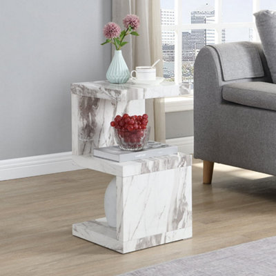 Furniture in Fashion Miami High Gloss S Shape Side Table In Filo Marble Effect - image 1