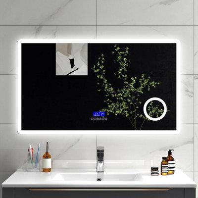 Sline 1400X800mm Bluetooth Led Bathroom Mirror With 3-Colour Modes Demister Pad Magnifying Glass Digital Display Panel - image 1
