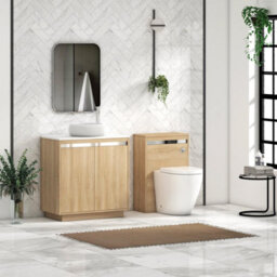Royal Bathrooms Orion 800mm Natural Oak Floor Standing Plain White Countertop Vanity Unit 2 Door With Milan Basin & Chrome Accent Trim - thumbnail 3