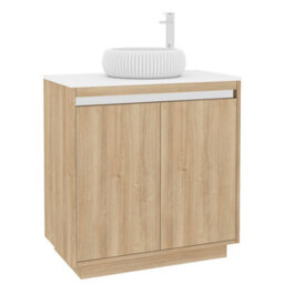 Royal Bathrooms Orion 800mm Natural Oak Floor Standing Plain White Countertop Vanity Unit 2 Door With Milan Basin & Chrome Accent Trim - thumbnail 6