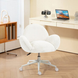 Cream White Fluffy Leisure Chair Office Chair W/ Backrest And Armrest - thumbnail 5