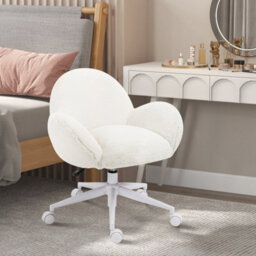 Cream White Fluffy Leisure Chair Office Chair W/ Backrest And Armrest - thumbnail 1