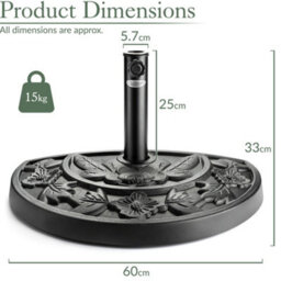 Half Parasol Base Garden Umbrella Stand Sunshade Holder Black 9Kg 15Kg Christow - thumbnail 7