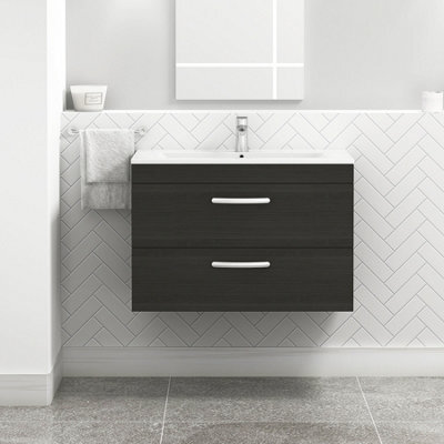 Royal Bathrooms Turin Hale Black 800mm Wall Hung Vanity Unit 2 Drawer With Minimalist Basin Sink - image 1