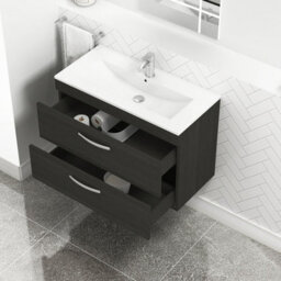 Royal Bathrooms Turin Hale Black 800mm Wall Hung Vanity Unit 2 Drawer With Minimalist Basin Sink - thumbnail 3