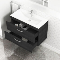 Royal Bathrooms Turin Hale Black 800mm Wall Hung Vanity Unit 2 Drawer With Minimalist Basin Sink - thumbnail 5