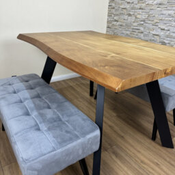 Doubs Dining Table With 2 Benches 120Cm Natural Wood Dining Table Set With 2 Grey Velvet Benches - thumbnail 3