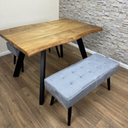 Doubs Dining Table With 2 Benches 120Cm Natural Wood Dining Table Set With 2 Grey Velvet Benches - thumbnail 5