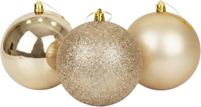 Shatchi Set Of 3 - 20Cm Champange Christmas Baubles (Glossy, Matte, Glitter) Décor Pack - image 1