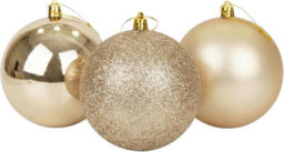 Shatchi Set Of 3 - 20Cm Champange Christmas Baubles (Glossy, Matte, Glitter) Décor Pack - thumbnail 1