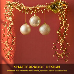 Shatchi Set Of 3 - 20Cm Champange Christmas Baubles (Glossy, Matte, Glitter) Décor Pack - thumbnail 5