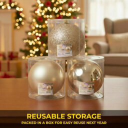 Shatchi Set Of 3 - 20Cm Champange Christmas Baubles (Glossy, Matte, Glitter) Décor Pack - thumbnail 3