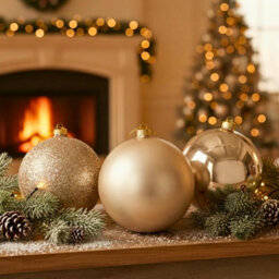 Shatchi Set Of 3 - 20Cm Champange Christmas Baubles (Glossy, Matte, Glitter) Décor Pack - thumbnail 2