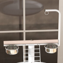 Pawhut Bird Table With Four Wheels, Perches, Stainless Steel Bowls, Round Tray - thumbnail 9