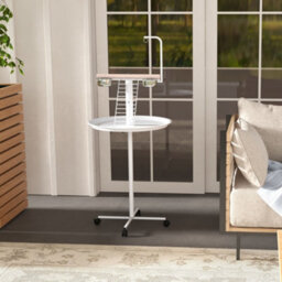 Pawhut Bird Table With Four Wheels, Perches, Stainless Steel Bowls, Round Tray - thumbnail 8