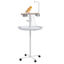 Pawhut Bird Table With Four Wheels, Perches, Stainless Steel Bowls, Round Tray - thumbnail 2
