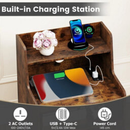 Led Nightstand With Charging Station Modern Dresser With Anti-Tipping Kits Brown - thumbnail 3
