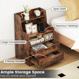 Led Nightstand With Charging Station Modern Dresser With Anti-Tipping Kits Brown - thumbnail 4