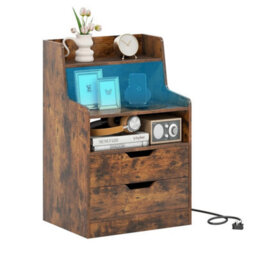 Led Nightstand With Charging Station Modern Dresser With Anti-Tipping Kits Brown