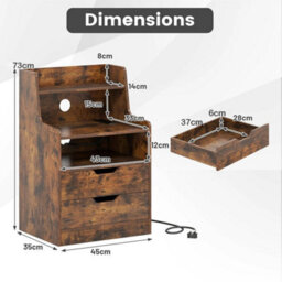 Led Nightstand With Charging Station Modern Dresser With Anti-Tipping Kits Brown - thumbnail 2