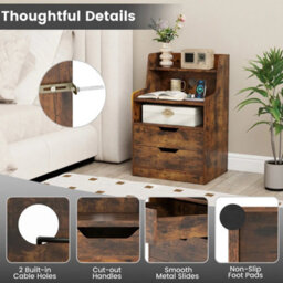 Led Nightstand With Charging Station Modern Dresser With Anti-Tipping Kits Brown - thumbnail 5