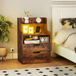 Led Nightstand With Charging Station Modern Dresser With Anti-Tipping Kits Brown - thumbnail 6
