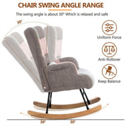 Abrihome Rocking Chair, Fabric Relaxing Chair Wingback Accent Chair With Solid Wood Legs, Chair With Footstool And Pillow, Multicolour - thumbnail 2