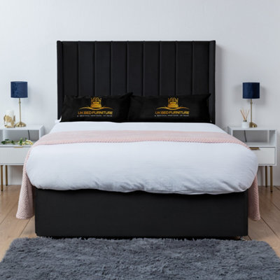 UKBEDFURNITURE Bella Black Plush Wingback Divan Bed Base With 54 Inch Headboard - No Storage - image 1