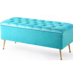 137Cm Amara Chesterfield Ottoman Storage Bench With Legs, Teal Plush Velvet Upholstered End Of Bed Shoe Footstool Seat