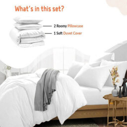 Ameha Plain 3-Piece Duvet  White Quilt Cover Breathable Microfiber Reversible Super King Set With Pillowcase 260 X 220 Cm - thumbnail 2