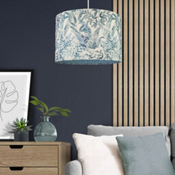 Cyanotype Blue & Cream Leaves Drum Lamp Shade (D)30Cm - thumbnail 1