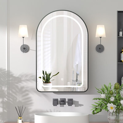 Keepreaper Sleek Arched Bathroom Mirror Cabinet With Led Lights 3-Color 51X80 Cm Wall Mounted Recessed Design Bathroom Cabinet - image 1