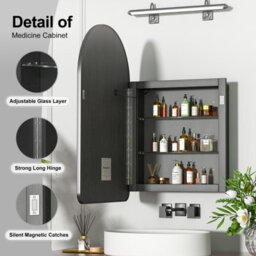 Keepreaper Sleek Arched Bathroom Mirror Cabinet With Led Lights 3-Color 51X80 Cm Wall Mounted Recessed Design Bathroom Cabinet - thumbnail 9
