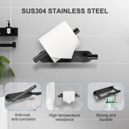 CLEFFNS Toilet Paper Holder Adhesive Or Screw Stainless Steel Matte Black Pivoting Modern Wall Mount Toilet Roll Tissue Holder Bathroom - thumbnail 3