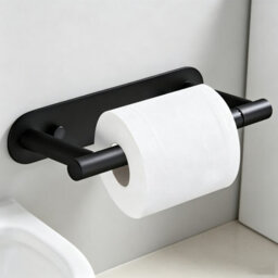 CLEFFNS Toilet Paper Holder Adhesive Or Screw Stainless Steel Matte Black Pivoting Modern Wall Mount Toilet Roll Tissue Holder Bathroom - thumbnail 1