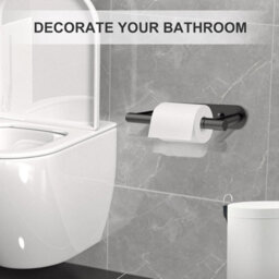 CLEFFNS Toilet Paper Holder Adhesive Or Screw Stainless Steel Matte Black Pivoting Modern Wall Mount Toilet Roll Tissue Holder Bathroom - thumbnail 7