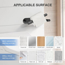 CLEFFNS Toilet Paper Holder Adhesive Or Screw Stainless Steel Matte Black Pivoting Modern Wall Mount Toilet Roll Tissue Holder Bathroom - thumbnail 6