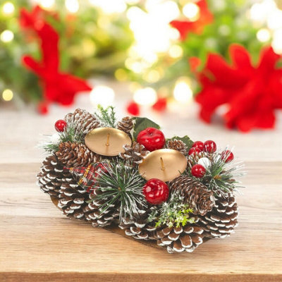 Urbn-Living Urbnliving 26Cm Width Christmas Wreath Candle Holder Centrepiece Arrangement Pinecones Berries Decor - image 1