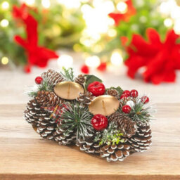 Urbn-Living Urbnliving 26Cm Width Christmas Wreath Candle Holder Centrepiece Arrangement Pinecones Berries Decor - thumbnail 1