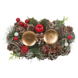 Urbn-Living Urbnliving 26Cm Width Christmas Wreath Candle Holder Centrepiece Arrangement Pinecones Berries Decor - thumbnail 2