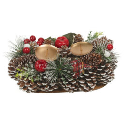 Urbn-Living Urbnliving 26Cm Width Christmas Wreath Candle Holder Centrepiece Arrangement Pinecones Berries Decor - thumbnail 3