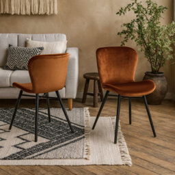 Wyld Haus Set Of 2 Acorn Copper Velvet Upholstered Dining Chairs With Matt Black Legs