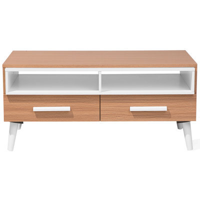 Beliani Scandinavian Coffee Table 100 X 60 Cm Light Brown With White Drawers And Shelves - image 1