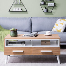 Beliani Scandinavian Coffee Table 100 X 60 Cm Light Brown With White Drawers And Shelves - thumbnail 2