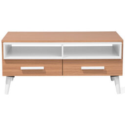 Beliani Scandinavian Coffee Table 100 X 60 Cm Light Brown With White Drawers And Shelves - thumbnail 1