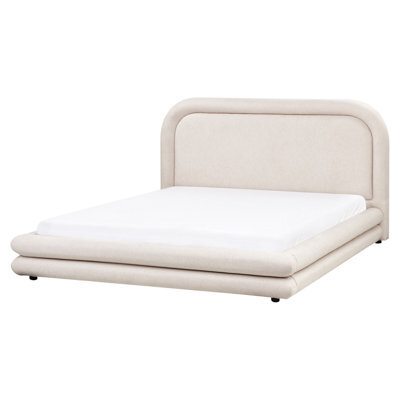 Beliani Bed Faux Linen Lavardens 160 X 200 Cm (Eu King Size) Light Beige - image 1