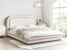 Beliani Bed Faux Linen Lavardens 160 X 200 Cm (Eu King Size) Light Beige - thumbnail 2